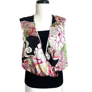 BEBE Y2K Floral Paisley Top Sz M Pink Black